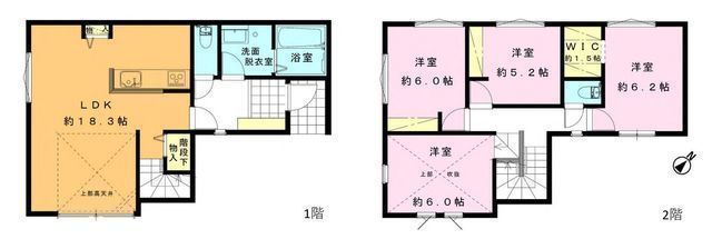 間取図/区画図:【長期優良住宅仕様の4LDK!リビング上部は3mの高天井!】カースペース並列2台可+自転車置場スペース+お庭あり南東側公道約4.5mのため陽当たり良好