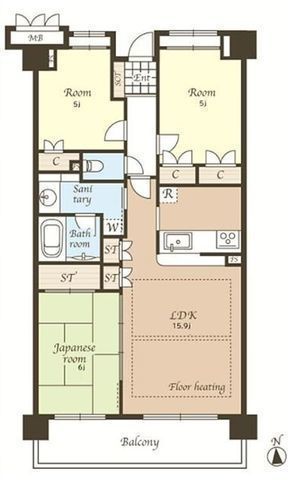 間取図/区画図:【三ツ境駅徒歩13分!オートロック&24時間ゴミ出し可の3LDK】ペット2匹(小型犬、猫可)飼育可能オートロック、宅配BOX完備主要採光面南向き
