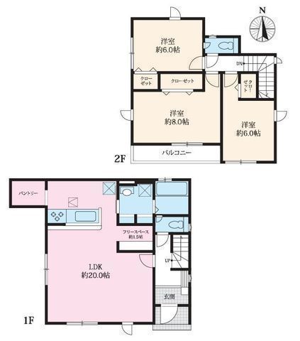 間取図/区画図:【長期優良住宅認定、開発分譲地の新築戸建！敷地広々40坪以上】カースペース2台可主要採光南向きのため陽当たり良好LDK18帖以上のゆとりある間取り