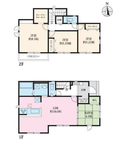 間取図/区画図:【長期優良住宅認定、開発分譲地の新築戸建！敷地広々40坪以上】カースペース2台可主要採光南向きのため陽当たり良好LDK18帖以上のゆとりある間取り