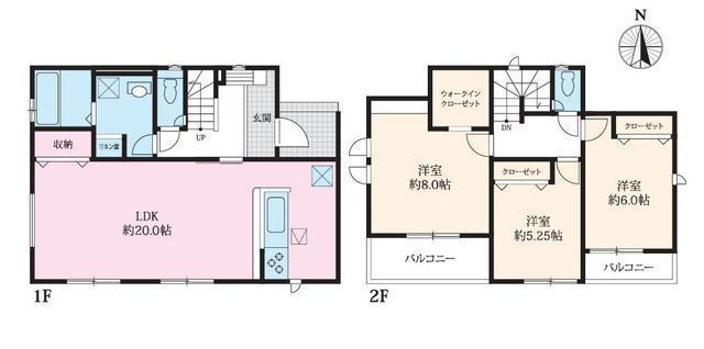 間取図/区画図:【長期優良住宅認定、開発分譲地の新築戸建！敷地広々40坪以上】カースペース2台可主要採光南向きのため陽当たり良好LDK18帖以上のゆとりある間取り