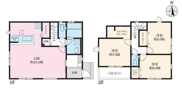 間取図/区画図:【長期優良住宅認定、開発分譲地の新築戸建！敷地広々40坪以上】カースペース2台可主要採光南向きのため陽当たり良好LDK18帖以上のゆとりある間取り