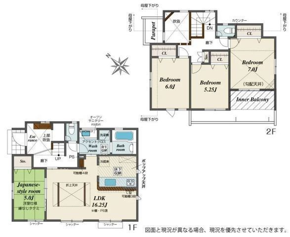 間取図/区画図:【大型開発分譲地!制震ダンパー搭載&耐震等級3の長期優良住宅!】カースペース2台可スタイリッシュな吹き抜けありLDKはおしゃれ感を演出する折上天井