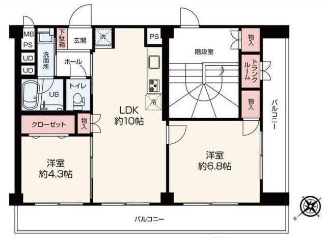 間取図/区画図:【駅徒歩3分で生活便利な立地!最上階南西向き角部屋につき陽当り通風眺望良好!】トランクルーム付き!令和7年8月リノベーション実施で室内綺麗です!