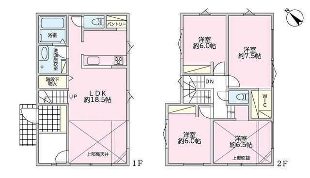 間取図/区画図:【南側6m道路に面した二方角地で陽当たり・通風良好！長期優良住宅仕様】カースペース2台駐車可光あふれる吹抜けのリビング買い物に便利な周辺環境