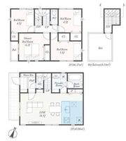 間取図/区画図:【長期優良住宅認定＆耐震等級3の安心住まい4LDK！カースペース2台可】陽当たりを確保できるスカイバルコニー全居室2面採光＆収納あり＋パントリー完備