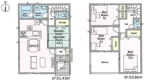 間取図/区画図:【耐震等級3+制震装置搭載の4LDK!カースペース2台可!】南道路のため陽当たり良好防犯カメラ・人感センサー付き玄関灯設置全居室収納スペース完備