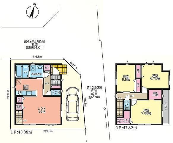 間取図/区画図:【角地につき解放感ある立地!徒歩10分以内にコンビニやスーパーが揃う立地!】全室収納にくわえ、WICや書斎、パントリーなどゆとりある間取です!
