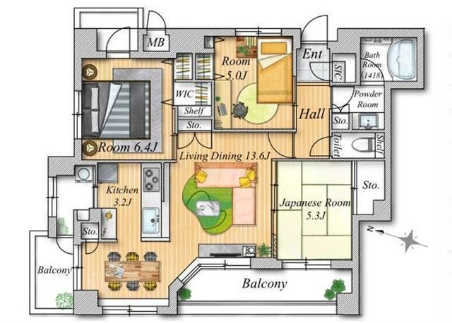 間取図/区画図:【2路線利用可能な「中央林間」駅まで平坦なアクセスが魅力！二面バルコニーで通風良好】ペット飼育可能階下に住戸がないため気兼ねが不要段差のないバリアフリー設計宅配BOXあり