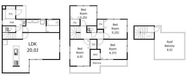 間取図/区画図:【BBQもできる8.5帖の大型ルーフバルコニー！】駐車場2台可、LDK20帖のデザイナーズ住宅です！すぐ内覧できるモデルハウスございます！