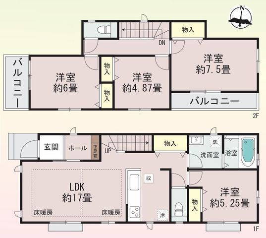 間取図/区画図:【湘南台駅徒歩10分！3路線利用可の好立地。床暖房付き4LDK】カースペース並列2台可二面バルコニー＋全室南向きのため陽当たり良好長期優良住宅と住宅性能評価ダブル取得