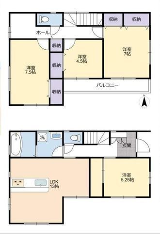間取図/区画図:【門沢橋駅徒歩10分!寒川北ICまで約2kmと車での利便性◎】2018年築の4LDK全室南向きのため陽当たり良好全居室収納付きの機能的な住まい