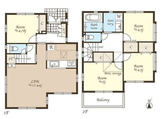 間取図/区画図:【相模大塚駅徒歩13分！注文住宅施工の閑静な住宅街】綾瀬スマートIC（東名高速）まで約3km主要採光南向きで陽当たり良好全室収納＆小屋裏収納あり