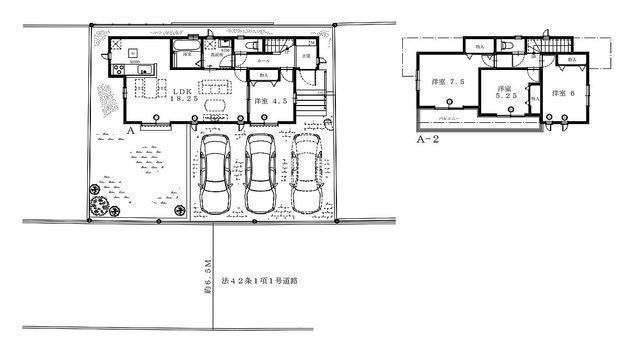 間取図/区画図:【安心の耐震構造住宅、性能評価書付！南道路の土地50坪！駐車場並列3台！】全室南向き・南庭で陽当り良好！即内覧可能なモデルハウスございます！