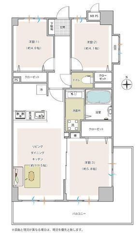 間取図/区画図:【家具付フルリノベーション!陽当たり・通風・眺望良好な南東向き5階部分角住戸】ペットとの入居も可能3沿線利用可の湘南台駅徒歩圏内、バス便も豊富です