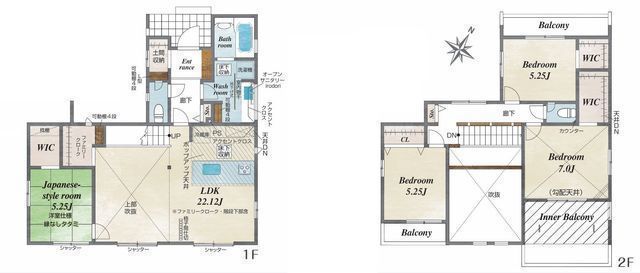 間取図/区画図:【閑静な住宅街に敷地約58坪のゆとりある4LDK！カースペース並列2台可】大型吹抜で採光を確保、おしゃれなデザイン階段バルコニー3か所、南向きお庭あり全室収納に加え3か所のWIC、土間収納