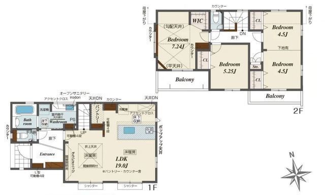 間取図/区画図:【南万騎が原駅徒歩10分＆カースペース2台可！敷地39坪以上の整形地】全室南向きのため陽当たり良好多用途に使えるお庭スペース収納豊富！WICあり、リビングに床暖房完備