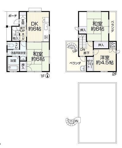 間取図/区画図:【旭化成施工、屋上付き軽量鉄骨の再生住宅！】二面ベランダ、屋上付きで解放感ある間取です！コンビニ徒歩5分、小学校徒歩9分で生活便利です！
