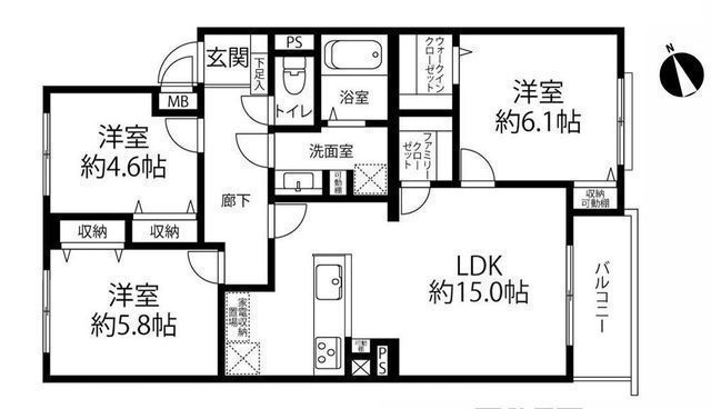 間取図/区画図:【小田急相模原駅徒歩17分！多用途に利用可能な約24m2の専用庭（屋外水栓付）付き！】新規リノベーション（R8.3月）完了食洗機付き・WIC設置