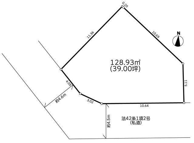 間取図/区画図:【「香川」駅徒歩8分の閑静な住宅街！建築条件付売地】南道路のため陽当たり良好！敷地面積39坪スーパー、小学校も近く周辺環境充実の暮らしやすい立地