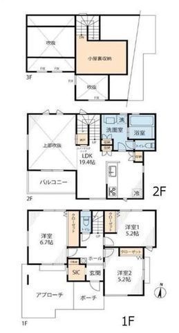 間取図/区画図:【光あふれる吹抜けの広いリビング！キッチンと洗面室が近く家事動線良好】2階LDKでプライバシーを確保全室収納スペース＋SIC、小屋裏収納、リネン庫を設置