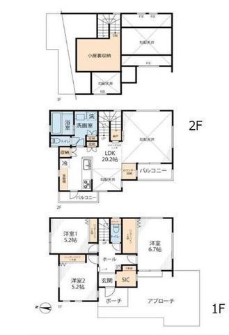 間取図/区画図:【光あふれる吹抜けの広いリビング!キッチンと洗面室が近く家事動線良好】2階LDKでプライバシーを確保全室収納スペース+SIC、小屋裏収納、リネン庫を設置