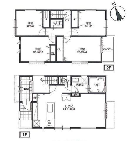 間取図/区画図:【ブルーライン「立場」駅徒歩9分!カースペース並列2台駐車可能】主要採光南向きで陽当たり良好床暖房、食洗機など設備充実!全居室収納あり閑静な住宅街