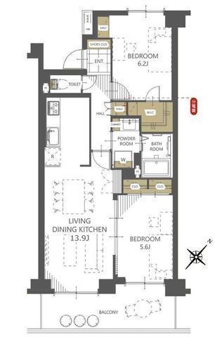 間取図/区画図:【R8年5月リノベ完了予定!南東向きで陽当り良好!オートロック完備】弥生台駅徒歩12分LDK天井はアクセントクロスと間接照明を採用スーパー徒歩2分
