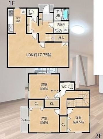 間取図/区画図:【内外装リフォーム済の再生住宅!小中学校・コンビニ徒歩10分以内!】LDK17.7帖、主寝室6帖!即内覧・入居可能です!