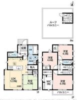間取図/区画図:【かしわ台駅徒歩8分！城南建設施工の注文住宅！開放的な屋上ルーフバルコニー付】さがみ野駅徒歩13分カースペース2台可床暖房、3帖WICなど設備充実