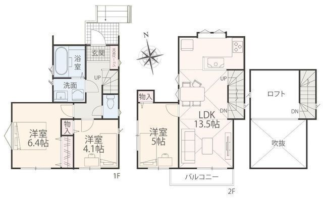 間取図/区画図:【吹抜の開放感！2階リビングのため陽当たり良好！全室南向き】藤沢本町駅まで徒歩圏内公園まで徒歩2分の閑静な住宅街食洗機やロフトなど設備充実