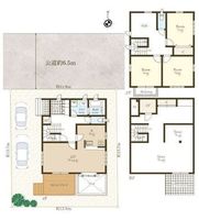 間取図/区画図:【敷地面積約49坪！地下室・多目的スペース付の3LDK】カースペース2台可主要採光南向きのため陽当たり良好前面道路ゆったり幅員6.5ｍ