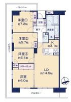 間取図/区画図:【2025年10月リノベーション完了！富士山を望む南西角部屋、4LDKの大空間】3面バルコニーで陽当り・通風良好食洗機、浄水器、浴室乾燥機設置