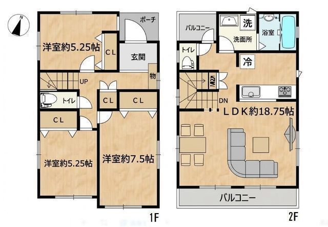 間取図/区画図:【太陽光パネル搭載のオール電化住宅！築9年のリフォーム済み住宅】カースペース2台可15帖のLDKは折り上げ天井で開放感あり全室収納スペースあり