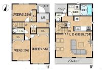 間取図/区画図:【太陽光パネル搭載のオール電化住宅！築9年のリフォーム済み住宅】カースペース2台可15帖のLDKは折り上げ天井で開放感あり全室収納スペースあり