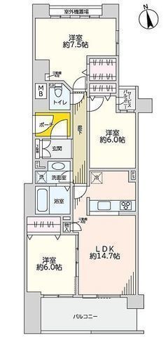 間取図/区画図:【5階南向きで陽当り眺望通風良好！内装リフォーム、ペット可3LDK！】全室6帖以上でゆとりある間取！小学校まで徒歩2分！