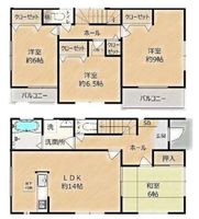 間取図/区画図:【内装フルリフォーム済み！即内覧・即入居可能！】全居室6帖以上、二面バルコニー！コンビニ・ロピア徒歩8分以内！