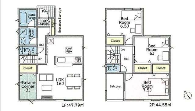 間取図/区画図:【住宅性能評価ダブル取得！制震装置と耐震構造のゆとりある3LDK】カースペース2台可防犯カメラ・人感センサー玄関灯設置多用途に利用できる南向きお庭