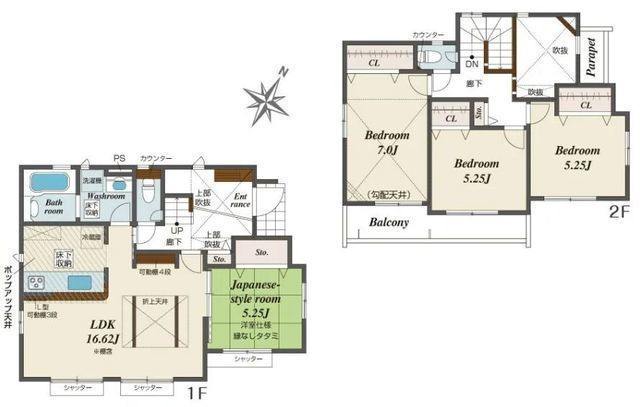間取図/区画図:【開放感のある折上天井と吹抜、収納充実の4LDK】カースペース3台可相鉄線「瀬谷駅」小田急線「桜ヶ丘」駅徒歩圏内スーパーや学校が近く周辺環境充実