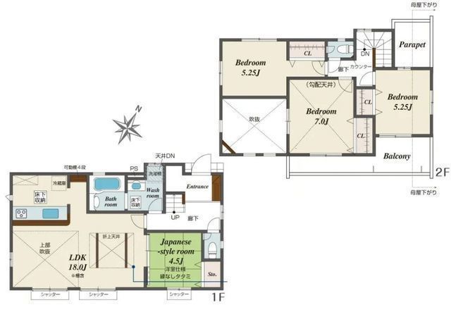 間取図/区画図:【開放感のある折上天井と吹抜、収納充実の4LDK】カースペース2台可相鉄線「瀬谷駅」小田急線「桜ヶ丘」駅徒歩圏内スーパーや学校が近く周辺環境充実