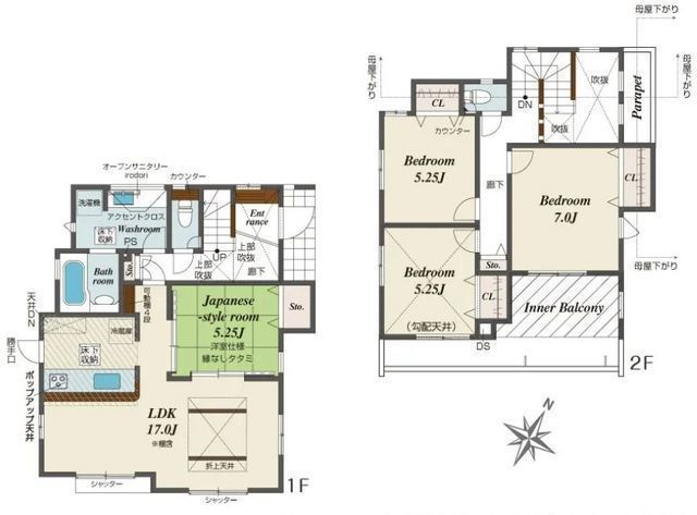 間取図/区画図:【開放感のある折上天井と吹抜、収納充実の4LDK】カースペース1台可相鉄線「瀬谷駅」小田急線「桜ヶ丘」駅徒歩圏内スーパーや学校が近く周辺環境充実