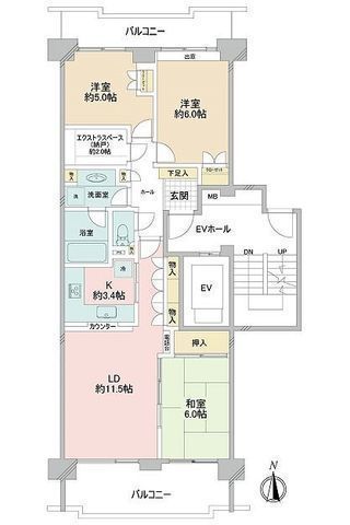 間取図/区画図:【人気の緑園都市駅徒歩7分！三井不動産旧分譲136戸の大規模マンション！】7階南向きにつき陽当り眺望良好！空室につき即内覧できます！