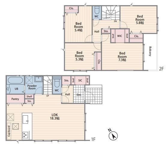 間取図/区画図:【駅徒歩8分！南東道路で陽当り良好！LDK18帖以上！】安心の地盤保証20年、建物保証10年！駐車場2台可能！モデルハウスございます！