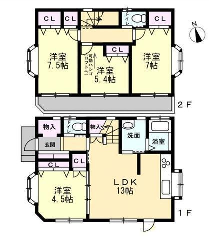 間取図/区画図:【香川駅徒歩6分!南側通路につき日当たり良好な4LDK】令和4・5年に屋根塗装や水回りリフォーム済カースペース2台可南東側が隣地通路のため開放感あり