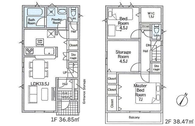 間取図/区画図:【小田急線「鶴間」駅徒歩11分！耐震等級3＋住宅性能評価ダブル取得】カースペース並列2台可全室収納スペースあり利便施設が身近に揃う暮らしやすい住環境