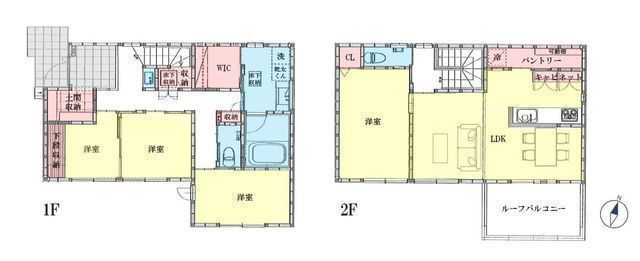 間取図/区画図:【茅ヶ崎市緑が浜の閑静な住宅街　全居室南向きで陽当たり良好】湘南の海や日々の買い出しにも便利な立地2階リビングのため周囲の目を気にせずプライバシーを確保