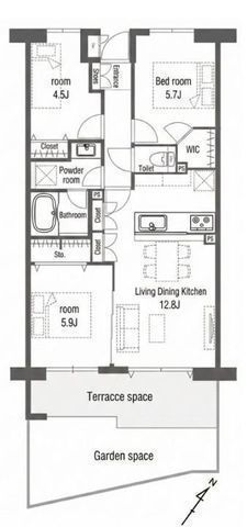 間取図/区画図:【中田駅徒歩8分の好立地！2023年リノベーション済み3LDK】1階につき下階を気にせず過ごせます南向きテラスとガーデンスペースあり収納スペース豊富