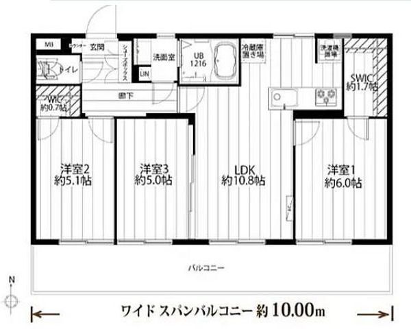 間取図/区画図:【駅徒歩7分、約10ｍの南向きワイドスパンバルコニーの3LDK！】ダブルウォークインクローゼットで収納豊富！小中学校、スーパーまで徒歩10分以内！