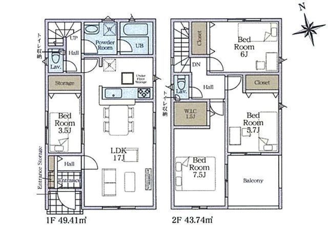 間取図/区画図:【全10棟の閑静な住宅街!耐震等級3+制震装置搭載!住宅性能評価ダブル取得の安心住宅】全居室収納スペースあり南向きバルコニーのため陽当たり良好