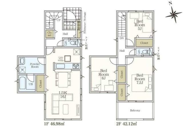 間取図/区画図:【全10棟の閑静な住宅街！耐震等級3＋制震装置搭載！住宅性能評価ダブル取得の安心住宅】全居室収納スペースあり南向きバルコニーのため陽当たり良好